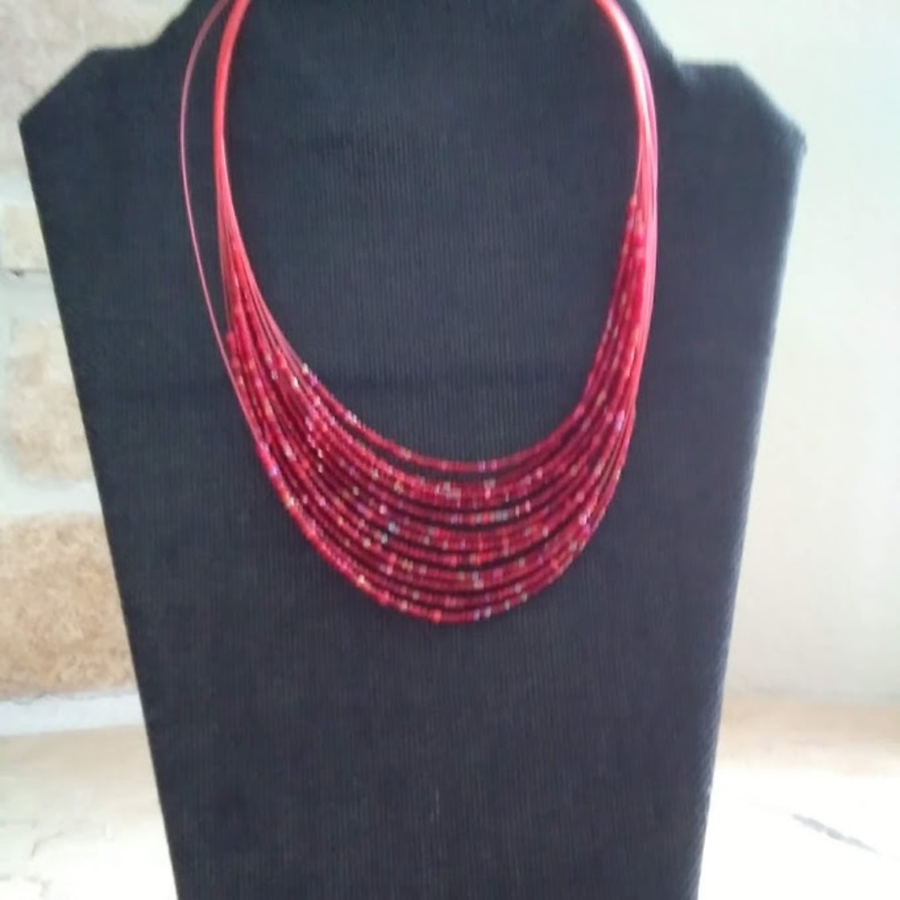 NWOT Red Multi-String Necklace - Picture 3 of 3